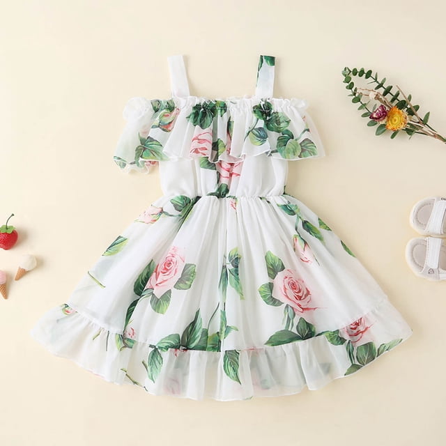 LOVZFMLL Robe Mignonne à Manches Courtes pour Tout-Petits Enfants Couleur Unie Imprimée Extensible Robe Trapèze