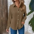 thumbnail image 2 of Business Casual Tops for Women Plus Size New Women's Button down Shirts Long Sleeve Blouses Dressy Casual Collared Loose Tops Business Work Tunic with Pockets Brown M, 2 of 6