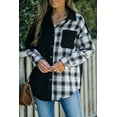 thumbnail image 4 of Women's Black Plaid Color Block Button-up Oversize Corduroy Shirt, 4 of 18