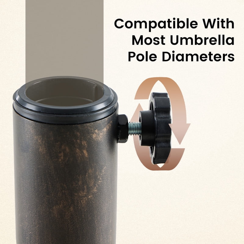 Gianna 18 Inch Umbrella Base - 2 Manual Knobs, 30 LBS Resin Base, 2 Adapters, Weather-Resistant, Bronze Powder-Coated Construction for Outdoor Umbrellas