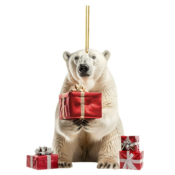 Cute Acrylic Flat Polar Bear Christmas Ornament Hanging Decoration For Festive Holiday Tree Miniature Pendant Art