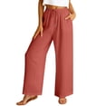 thumbnail image 3 of Cutuoiiu Women's High Waisted Solid Color Wide Leg Pants, Drawstring Elastic Waist with Pockets, Lightweight Loose Fit Long Trousers for Everyday Wear Gift, 3 of 8