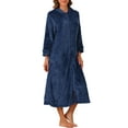 thumbnail image 4 of Bata de baño larga con cremallera para mujer INSPIRE CHIC, suave y esponjosa, cálida, con bolsillos, talla 2XL, color azul marino, 4 of 6