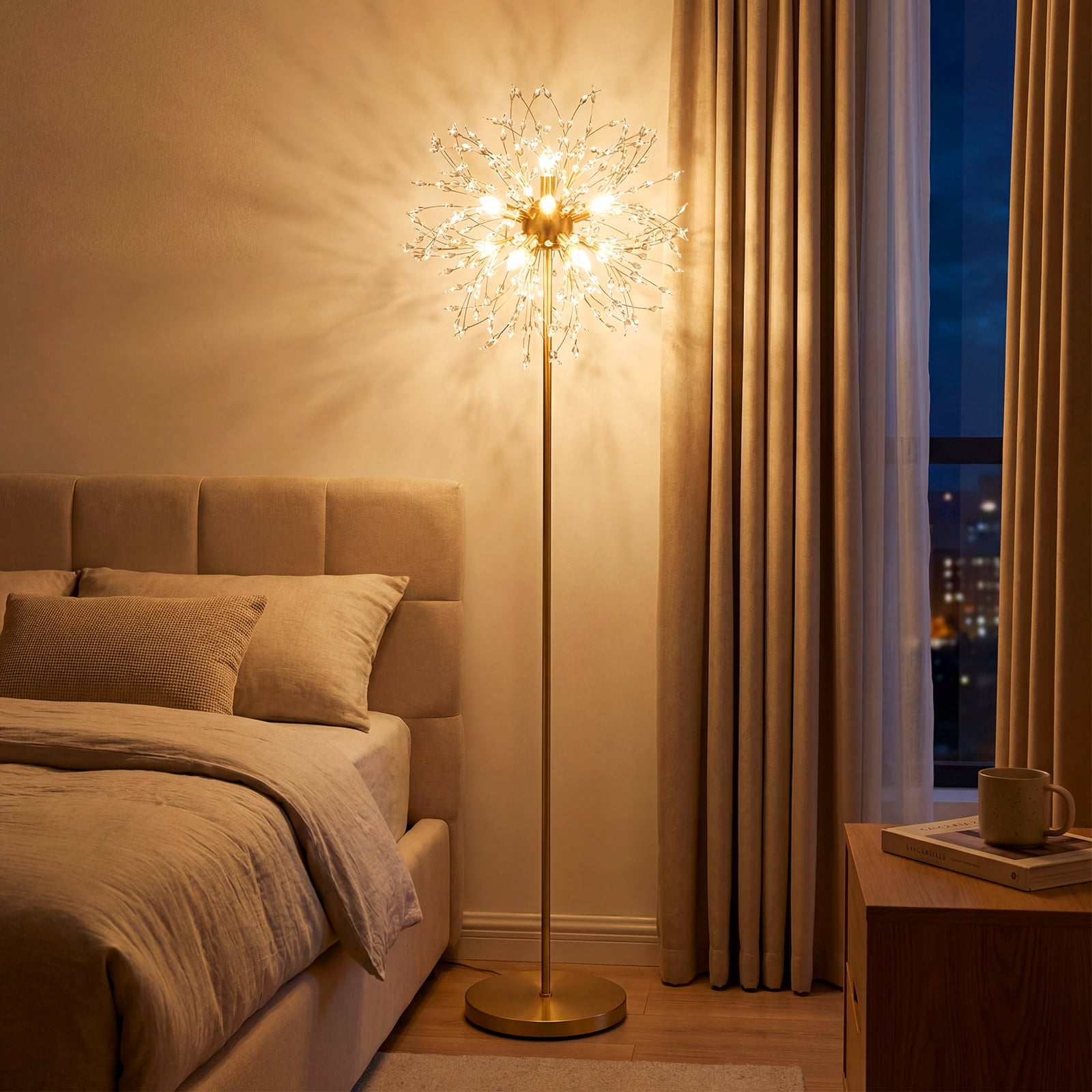 Gymax 63'' Crystal Floor Lamp w/Acrylic Crystals Foot Switch for Living Room Bedroom Gold