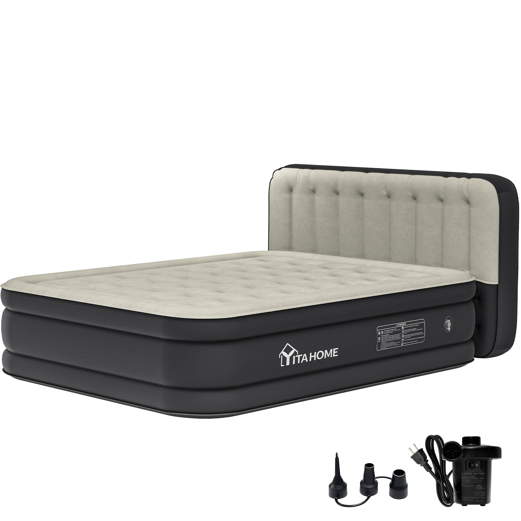 Uforic 18 Inch Queen Air Mattress with Built-in Pump, Flocked Top Inflatable Bed with Banded Headboard, Blow-Up Mattress for Home, Camping and Guests, Black