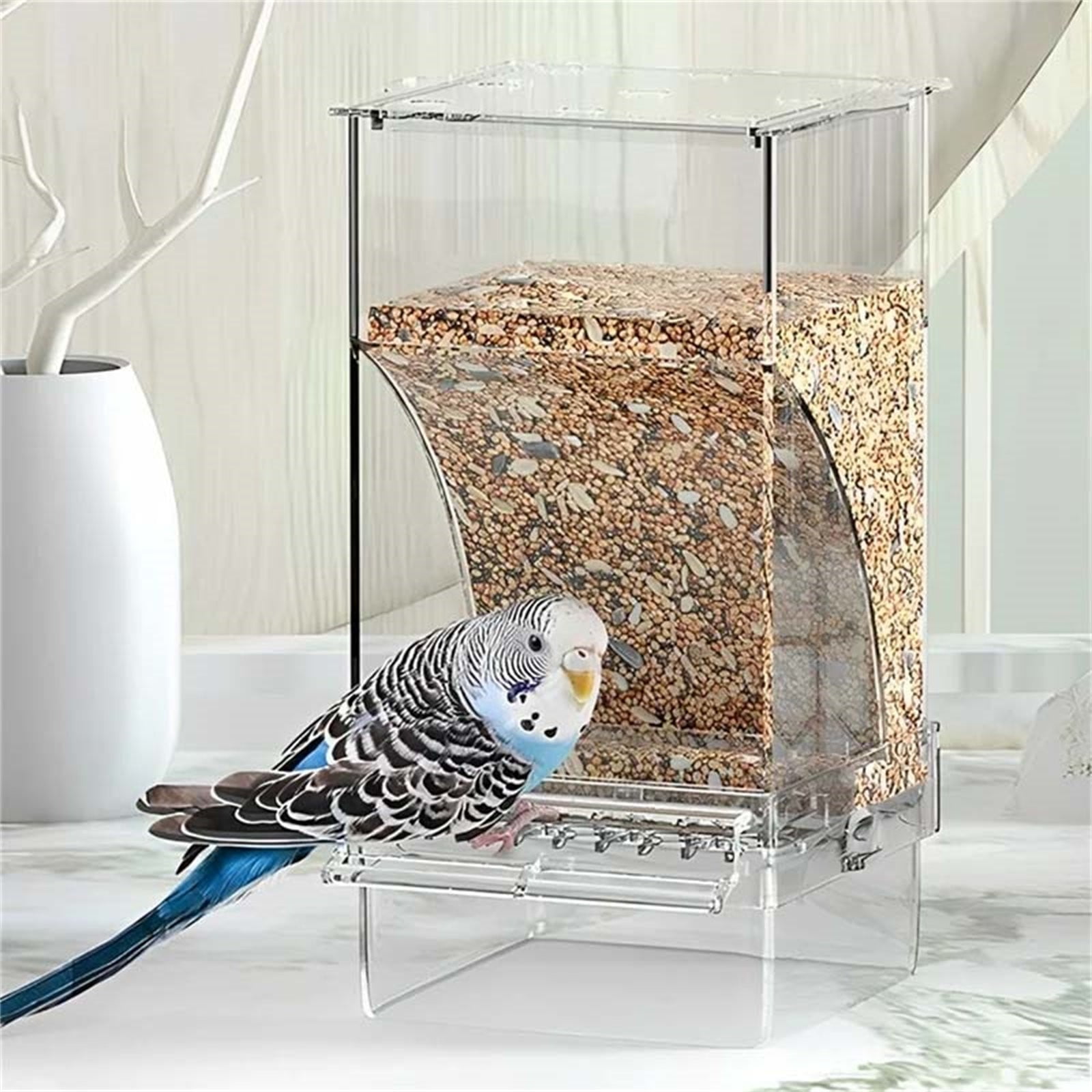 No Mess Bird Feeder Bird Cage Feeder Automatic Bird Feeder No Spill Bird Feeder Automatic Overflow Proof Transparent Bird Feeder Transparent Acrylic Anti-Spill Seed Dispenser 1Pcs