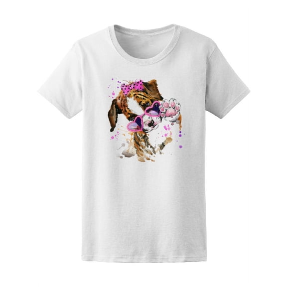 Cute Dog Heart Shaped Glasses T-Shirt Women -Image by Shutterstock, Female Medium