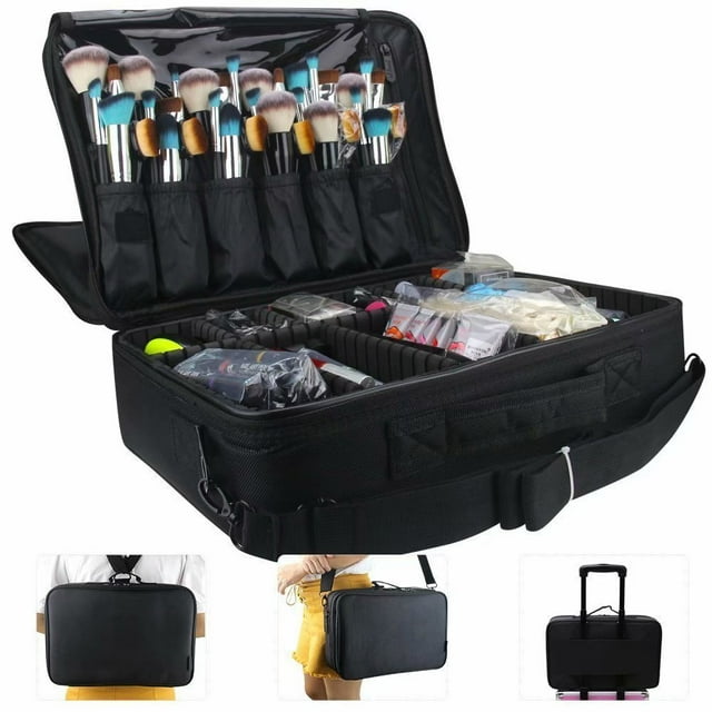 Makeup Train Case 3 layer Multi Functional Professional Makeup Bag Large Make Up Artist Box Cosmetic Organizer with DIY Dividers Movable Mirror for Cosmetics Makeup Brushes