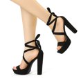 thumbnail image 2 of Sandalias de Tacones de Plataforma con Cordones Allegra K Negro 36, 2 of 7
