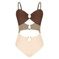 thumbnail image 4 of Women's Plus Size Tummy Control One Piece Swimsuit, Floral Halter High Neck Cutout Backless Slimming Bathing Suit,Beige,M, 4 of 5