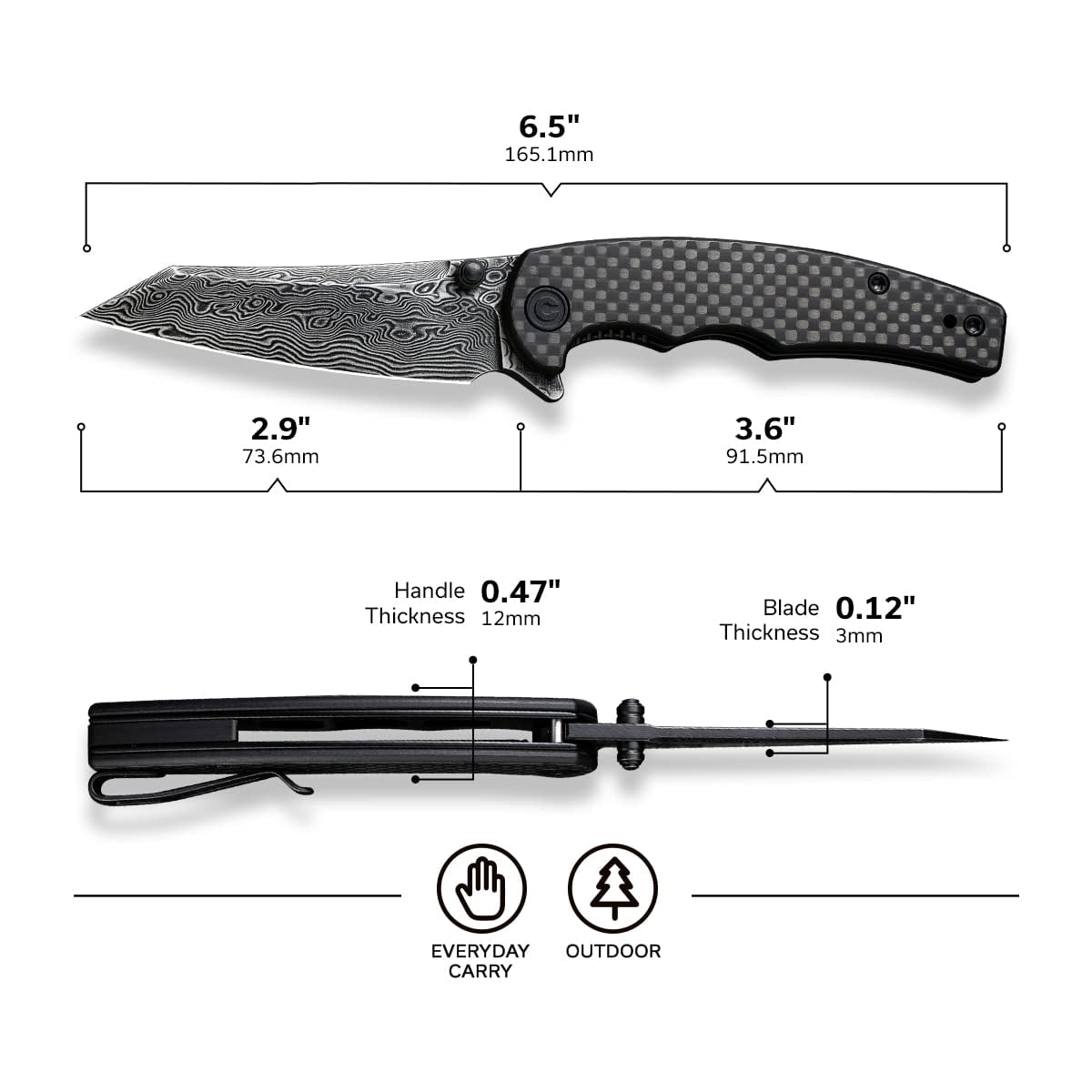 CIVIVI Pocket Knife with Clip Folding Knife P87 Folder C21043-DS1