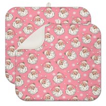 Pink Christmas Santa Pattern Dish Drying Mat for Kitchen 1 Pack, Ultra Absorbent Microfiber Dishes Drainer Mats,16x18in(41x46cm)