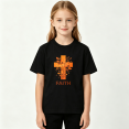 thumbnail image 2 of Faith Cross Girls Graphic Tee, Retro Autumn Leaves Christian 100% Cotton Kids Short Sleeve T-Shirt, 2 of 5