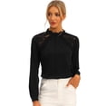 thumbnail image 1 of Blusas elegantes para mujer con cuello alto y manga larga con panel de encaje Negro XS, 1 of 5