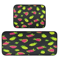 Black Fruit Pattern 2-Piece Kitchen Carpet Mat Set, Non-Slip Memory Foam, Soft for Kitchen and Living Room Use