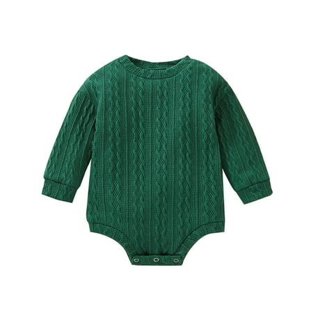 

Grianlook Infant Jumpsuit One Piece Bodysuit Solid Color Knit Romper Party Loose Playsuit Cute Long Sleeve Green 60cm