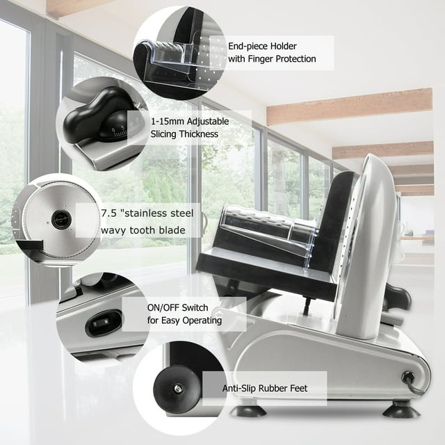 Lowestbest Food Slicers and Choppers, Semi-automatic Gear Cutter Vegetable Slicer, Electric Meat Slicer, Features Precision Thickness Control and Tilted Food Carriage
