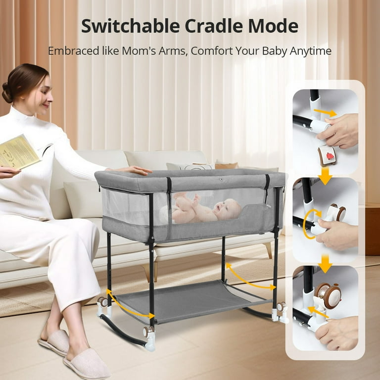 Baby Bassinet, Adjustable Infant Bedside Crib Beds with Changing