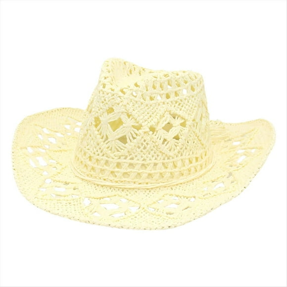 Sombreros de Vaquero de Paja para Mujer Sombrero de Vaquera Occidental para Fiesta de Vacaciones Sombrero Plegable para en la Playa con Ala B
