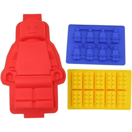 TOZNKKI Silicone Ice Cube Tray 3-Cavity Robot and Minifigure Mold, 3 Counts
