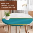 thumbnail image 3 of Modern Teal Gold Round Tablecloth 45-54 Inch Round Fitted Table Cloth with Elastic Edge, Minimalist Geometric Yellow Striped Waterproof Table Cover Protector for Outdoor Picnic Party Dining, 3 of 9