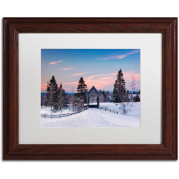 Trademark Fine Art "Snow at the Bridge" Canvas Art by Michael Blanchette Photography White Matte, Wood Frame