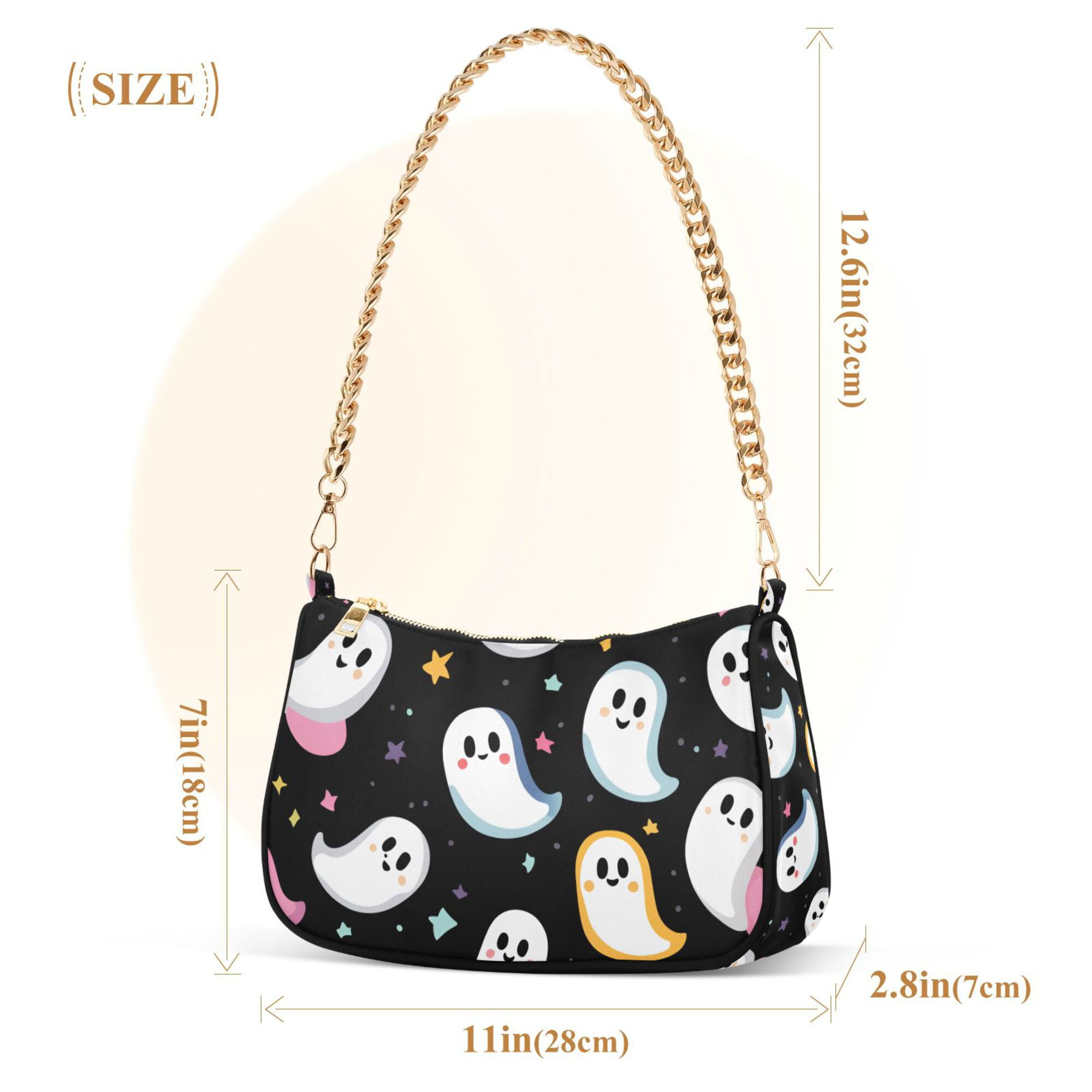 FORMRS Womens Shoulder Bag with Chain Strap Clutch Purse Cute Tote Handbag, White Halloween Ghost