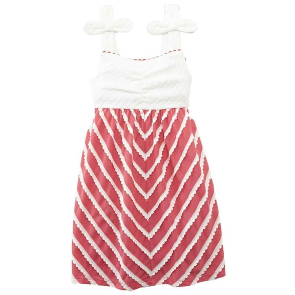 Infant Toddler Girls Pink & Cream Chevron Print Sun Dress Ruffle & Bow Sundress