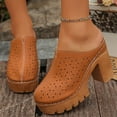 thumbnail image 2 of Pandaie Womens Platform Clogs Chunky High Heeled Closed Toe Sandals Flower Cutout Slip on Slides Backless Mules Casual Shoes Brown,7, 2 of 9