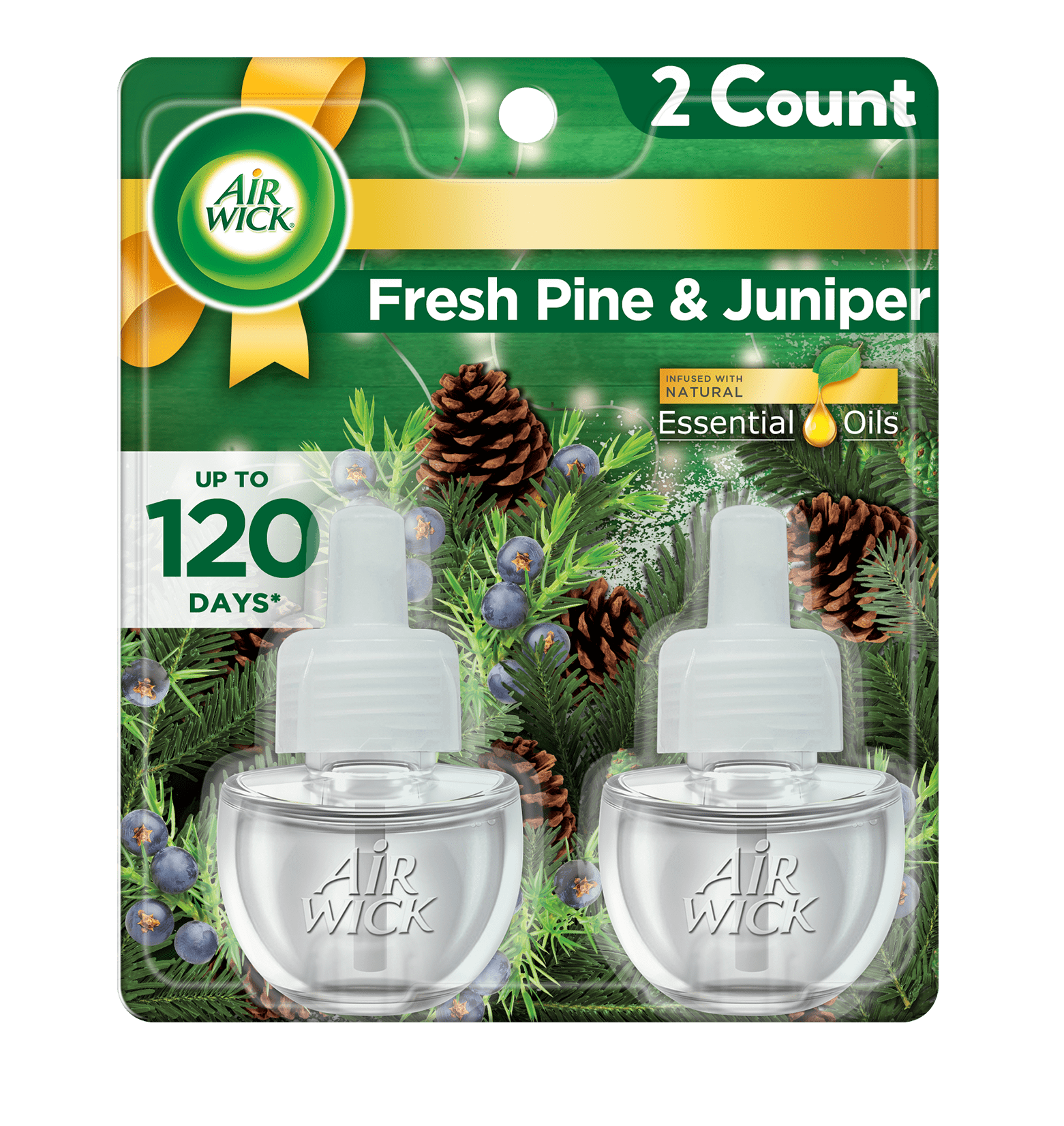 Air Wick Plug-In Scented Oil Air Freshener Warmer Refills, Fresh Pine and Juniper, 2 Count