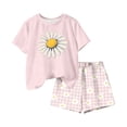 thumbnail image 5 of Amidoa Girls Summer 2 Piece Outfits Floral Cute Short Sleeve and Elastic Waist Shorts Kids Clothing Set Pink Size Pink Size 6, 5 of 6