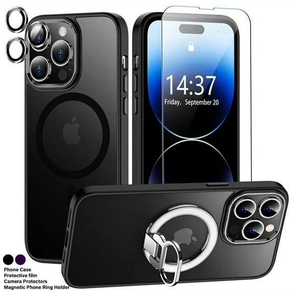 Beiyoyo for iPhone 13Pro(6.1) Case Magsafe, Magnetic Clear Phone Case with Screen Protector and Camera Cover, Electroplated Case for Women/Men (Black)