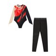 thumbnail image 3 of Miutii Kids Girls Metallic Patchwork Mesh Long Sleeve Gymnastics Leotard with Skating Leggings Pants Red 10, 3 of 5