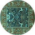 thumbnail image 1 of Ahgly Company Machine Washable Indoor Round Oriental Turquoise Blue Industrial Area Rugs, 8' Round, 1 of 4
