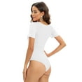 thumbnail image 3 of Xmarks Women's Cutout Neck Short Sleeve Tops Basic Bodysuit Jumpsuit White S-2XL, 3 of 5