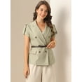 thumbnail image 4 of DARING DIVA Women's Short Sleeve Double Breasted Blazer Jacket XS Light Brown, 4 of 6