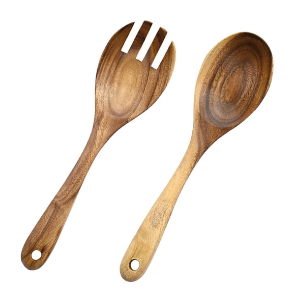 MLINS 2pcs Wooden and Fork Set Salad Servers Flatware Fruit Cutlery Suit Tableware for Home Restaurant