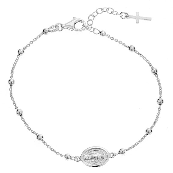 Ritastephens Miraculous Medal Adjustable Silver Rosary Beads, Sterling Silver, Gift Box
