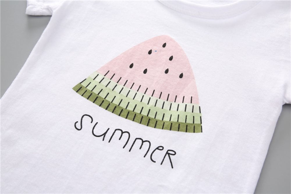 YOUNGER TREE Baby Girl Summer Clothes Toddler Girl Watermelon T-Shirt Linen Shorts with Belt Outfits Little Girl Clothes 2pcs Set