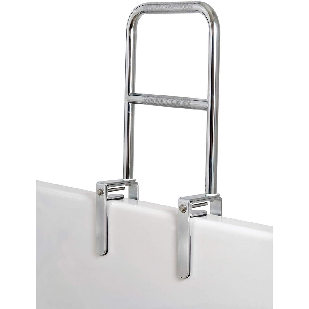 Carex Dual Level Bathtub Rail with Chrome Finish, Bathtub Grab Bar Safety Bar For Seniors and