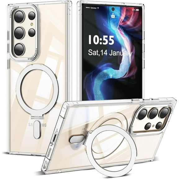 for Samsung Galaxy S24 Ultra Case with  Invisible Ring Stand, Compatible with MagSafe,  Drop Protection Clear S24 Ultra Phone Case for Men and Women