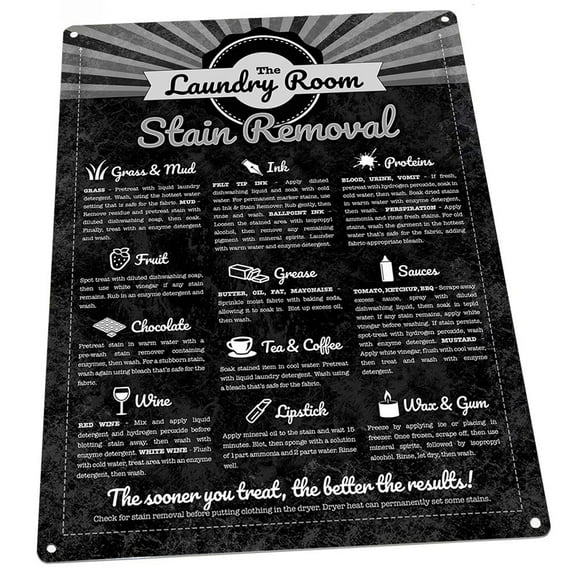 Laundry Room Stain Removal Guide 9"x12" Metal Sign, Wall Decor for Kitchen and Dinning Room