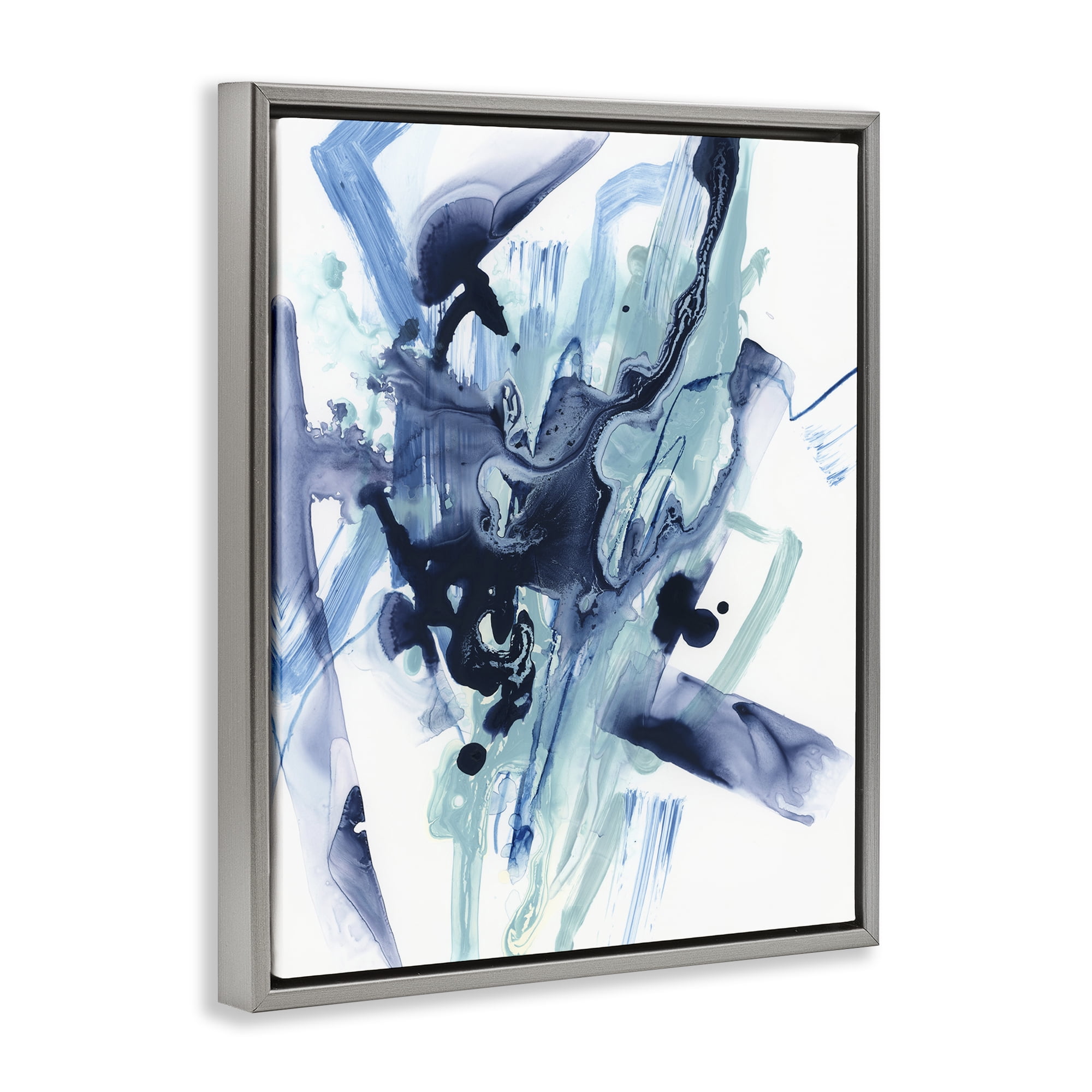 Stupell Industries Fluid Chaotic Abstraction Abstract Painting Gray Floater Framed Canvas Art Print Wall Art, 17 x 21