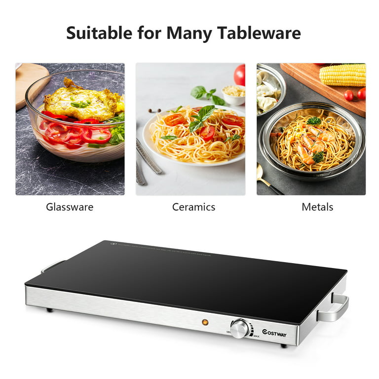 VEVOR Electric Warming Tray 18.9 in. x 10.2 in. Portable Cold Rolled Sheet Heating Tray with Temperature Control, White, Silver