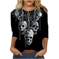 thumbnail image 1 of Camiseta de manga larga con estampado de cuello redondo a la moda para mujer, blusas informales sueltas Fridja  hkj2781, 1 of 5