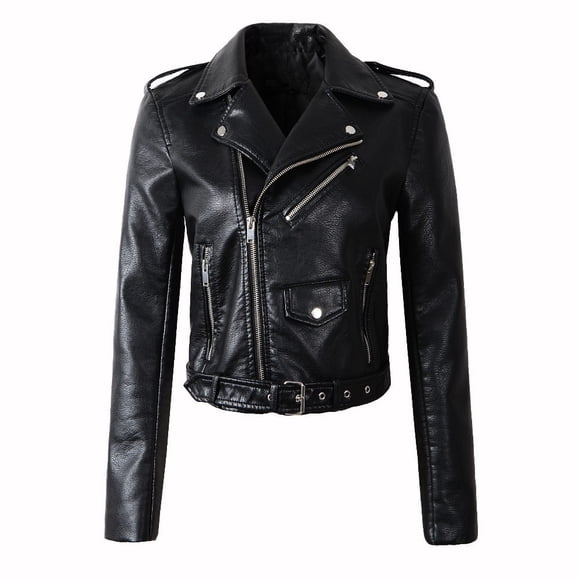 DondPO Leather Jacket Women Women Ladies Fashion Coat Jacket The Belt Fashion Faux Leather Cool Zipper Decoration Jacket Biker Jacket Leather Blazer Women Black Leather Jacket Black L Clearance!
