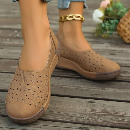 Womens Ballet Flats  Comfortable Round Toe Slip on Dressy Work Office Shoes Coffee 5.5