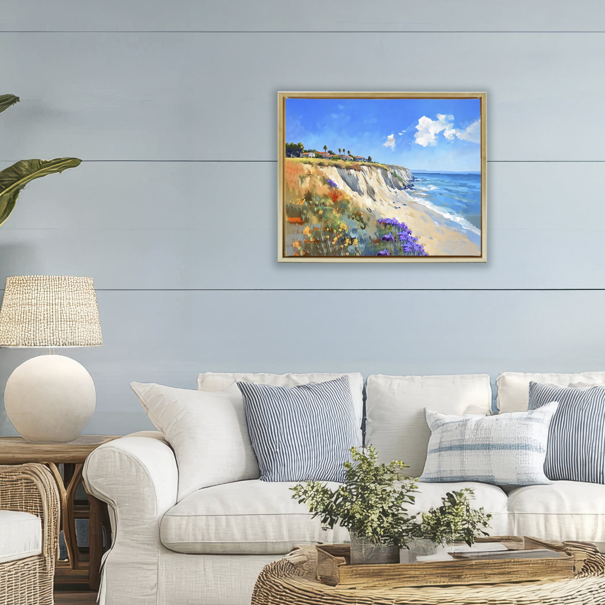 Stupell Industries Coastal Wildflower Field Gold Framed Floater Canvas Wall Art, design by The Prints Vibe