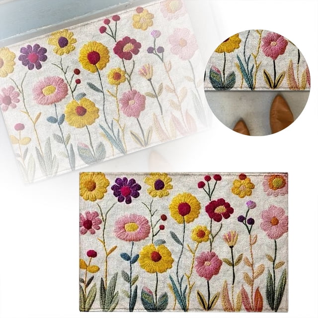 Hearth & Gear 3D Floral Print Doormat Set Modern Bath Rug And Entryway Carpet With High Absorbency Machine Washable Floor Mat For Bathroom Front Door Indoor D Throw Blankets for Couch Styles Blanket