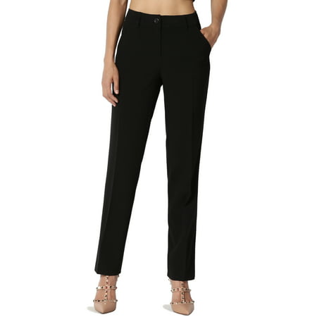 TheMogan Women's S~3X Straight Crop Leg Mid Rise Trousers Work Business Casual (Best Clothes For Business Casual)